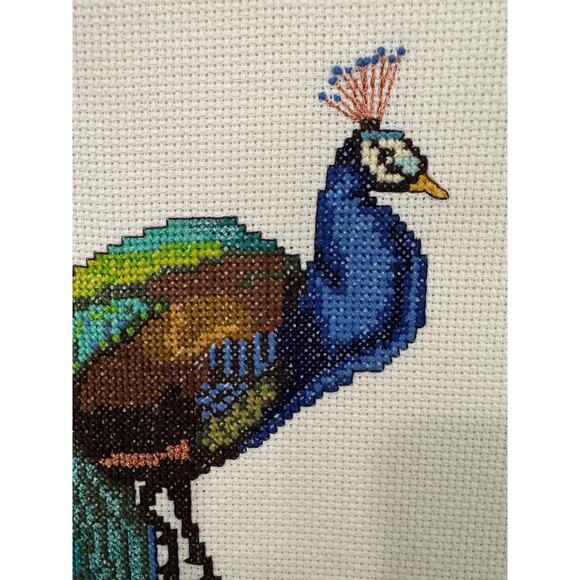Counted Crosstitch Peacock Ready to Frame 14x20 Inches Handmade - Picture 7 of 7